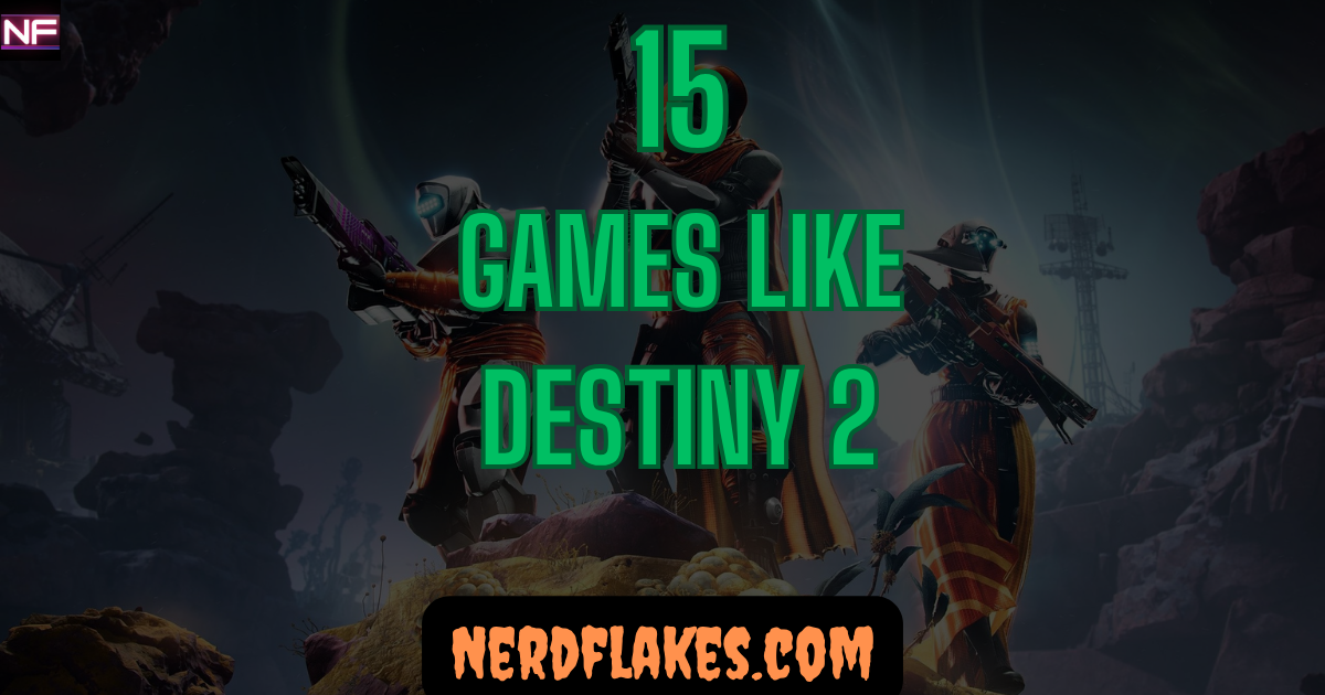 Destiny 2 Armored sci-fi guardian firing energy weapons in a futuristic battle, representing games like Destiny 2