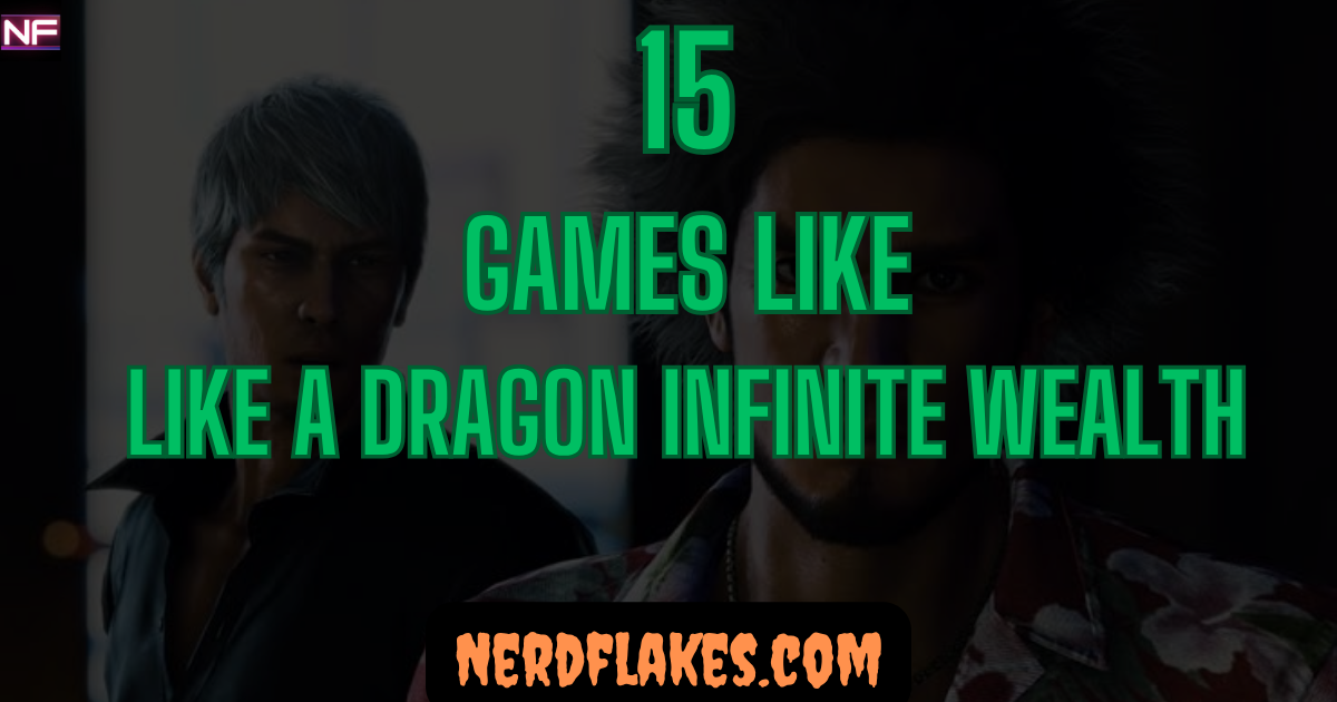 Group of colorful characters standing together in a Japanese city street, representing games like Like a Dragon Infinite Wealth