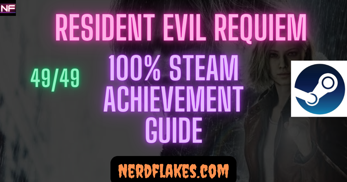 Resident Evil Requiem achievement guide cover showing Grace and Leon in Raccoon City