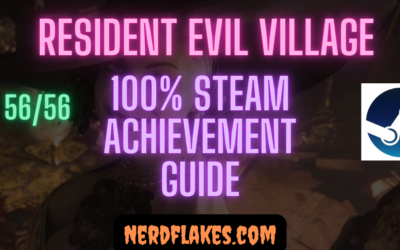 Resident Evil Village achievement guide cover showing Lady Dimitrescu