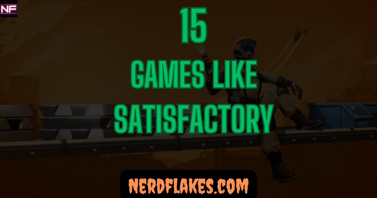 Sprawling automated factory with conveyor belts and machines on an alien planet, representing games like Satisfactory
