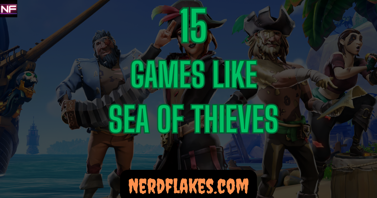 Pirate ship sailing through stormy waters with a crew on deck, representing games like Sea of Thieves