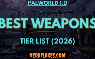 Palworld character wielding an endgame firearm from the best weapons tier list