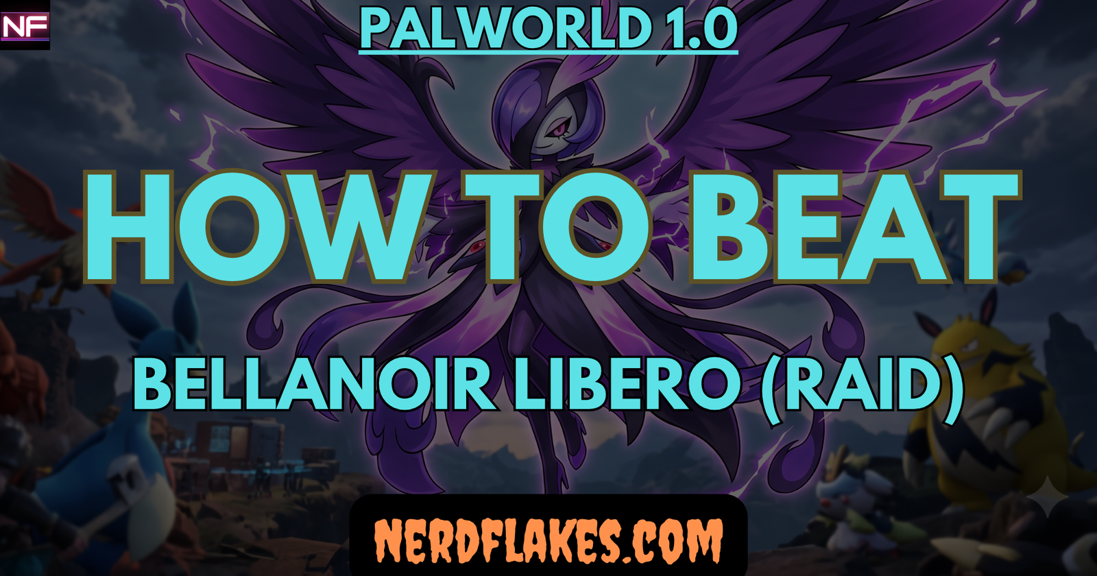 Bellanoir Libero, the Dark raid boss in Palworld 1.0, facing a player in a summoning arena