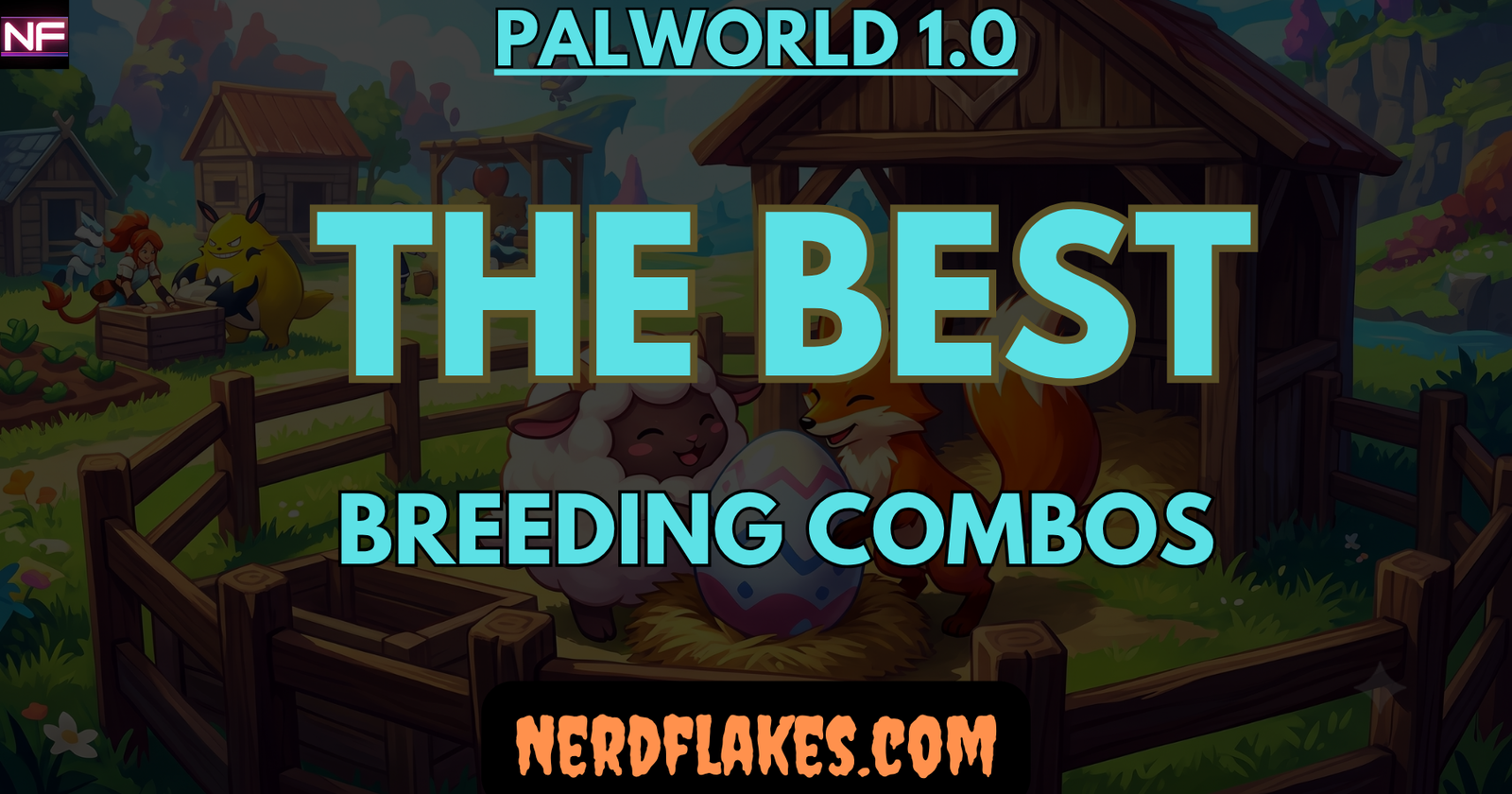 A Palworld breeding farm with two Pals producing an egg in Palworld 1.0