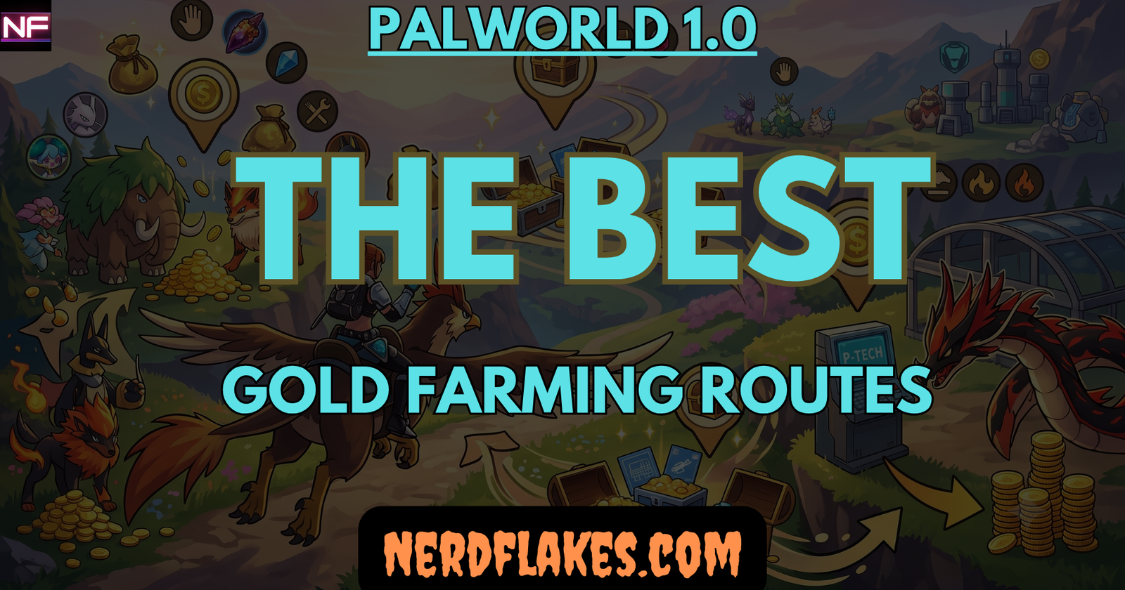A pile of Gold Coins next to a Palworld merchant in Palworld 1.0