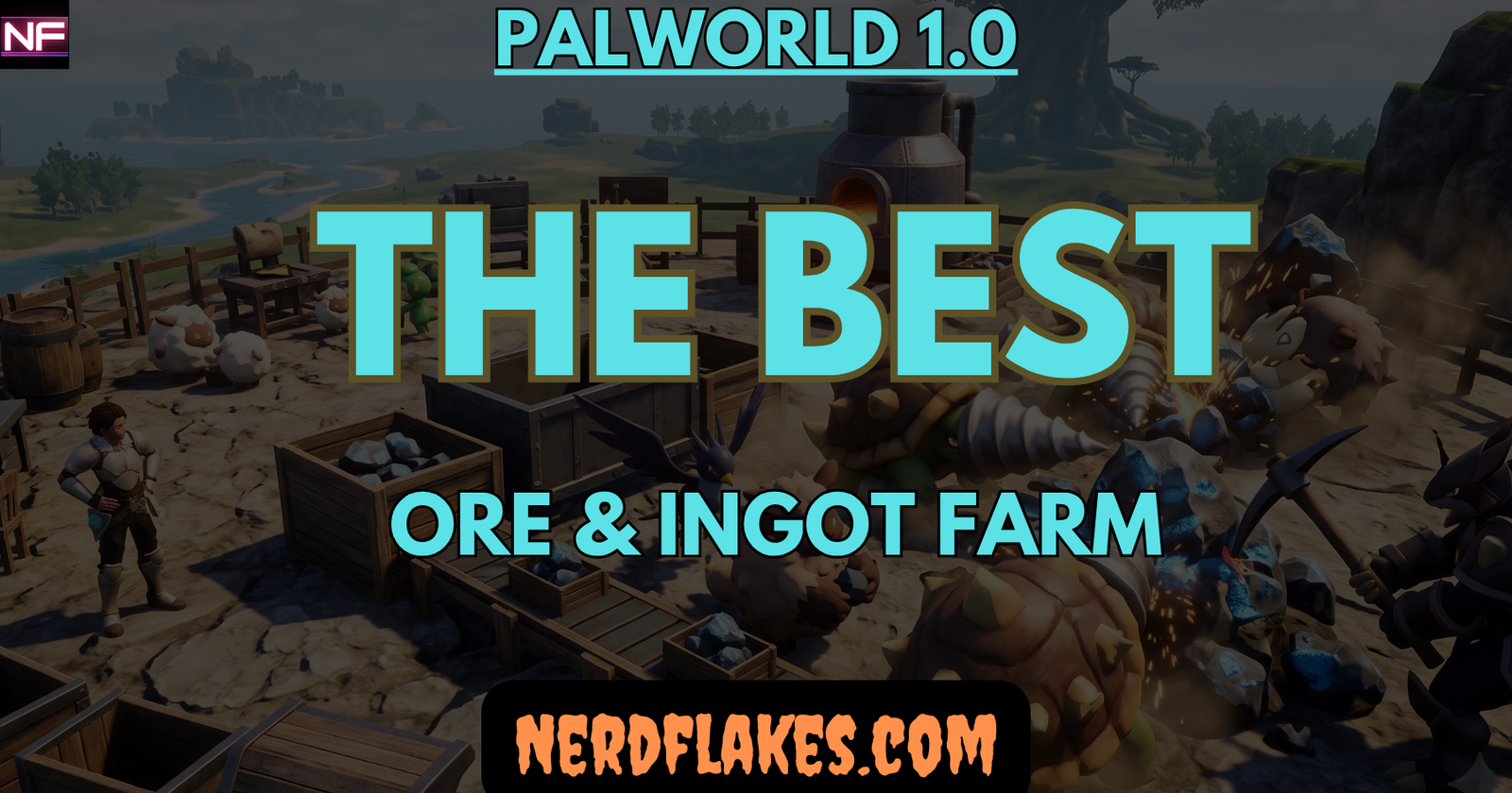Pals mining ore nodes at an automated ore base in Palworld 1.0